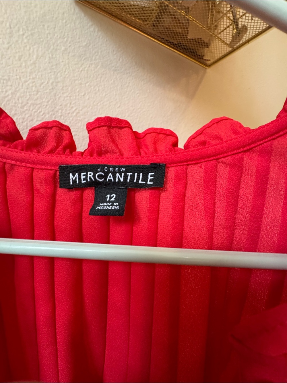 J. Crew Factory Red Ruffle-Neck Pintuck Blouse - Picture 2 of 5